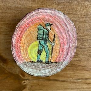Hiking Magnet original wood burned hiker design New